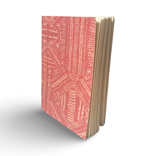 Balinese handmade recycled paper notebook with patterned cover, partially open