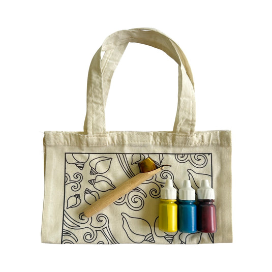 Batik Totebag Craft Box with cotton tote bag, canting tool and fabric paints for kids craft activity
