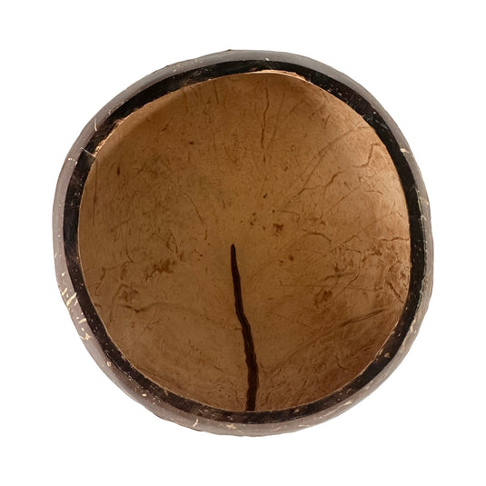 Hand-carved coconut shell bowl interior, top view