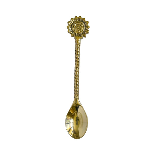 Brass ritual tea spoon with rising sun decorative handle