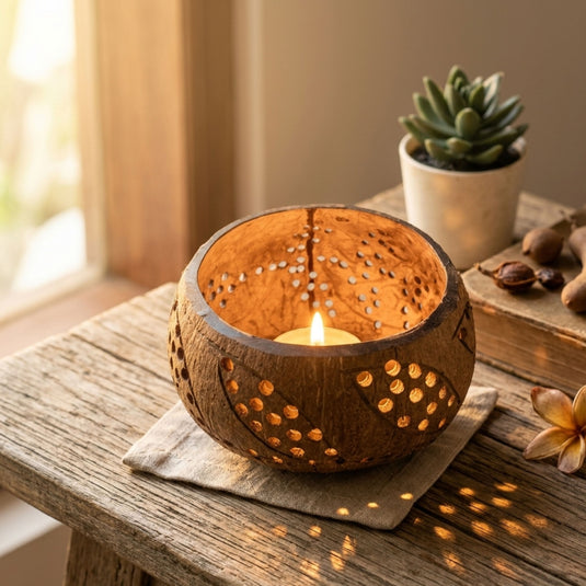 Hand-Carved Coconut Lantern