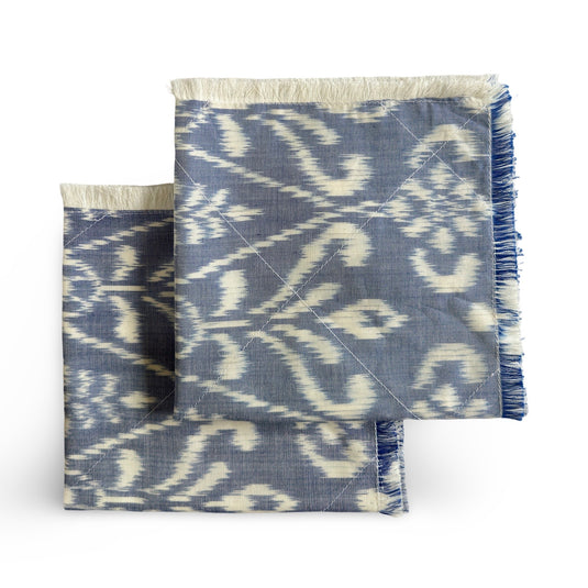 Handwoven endek table napkins set in soft indigo with ikat pattern