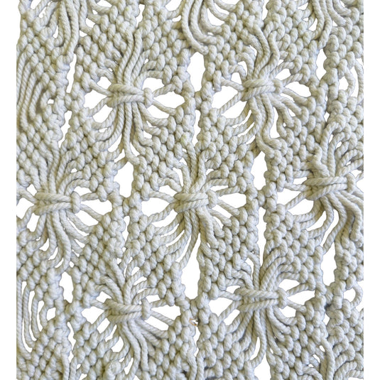 Handmade macramé table runner knotted pattern detail