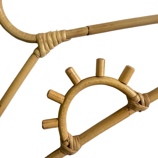 Close-up of handmade bamboo kids hanger details