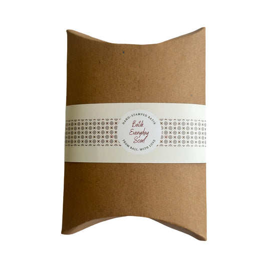Batik everyday scarf gift box with kraft sleeve and branded belly band packaging