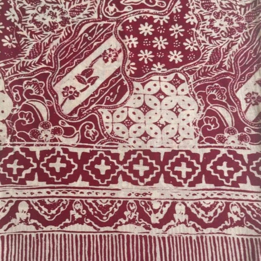 Burnt Clay batik everyday scarf with traditional floral pattern and hand-tied fringe