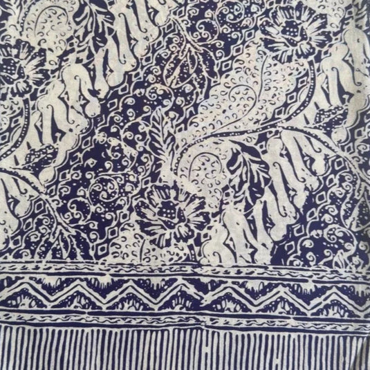 Deep Indigo batik everyday scarf with traditional floral pattern and hand-tied fringe