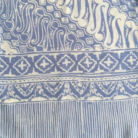 Washed Blue batik everyday scarf with traditional wave pattern and hand-tied fringe