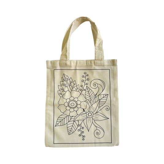 Tropical Blooms batik tote bag with floral Indonesian pattern ready for painting activity