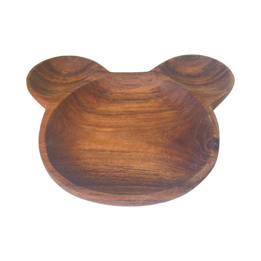 Hand-carved teak wood bear bowl for children’s mealtime set