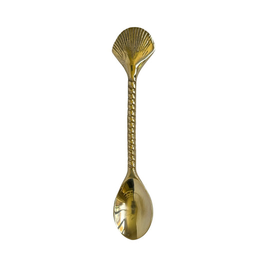 Brass ritual tea spoon with shell-shaped decorative handle