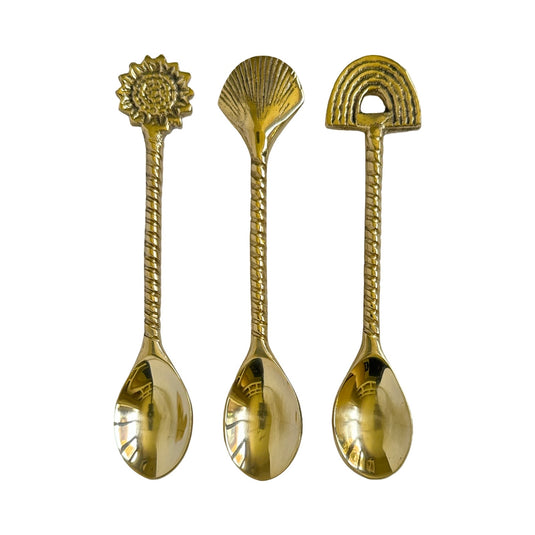 Brass ritual tea spoon set with decorative handles