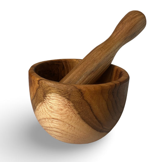 Mini teak wood mortar and pestle from Bali
